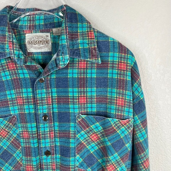 Saugatuck Women Flannel Button Down Shirt Plaid Vintage Classic Lumberjack - Picture 4 of 11